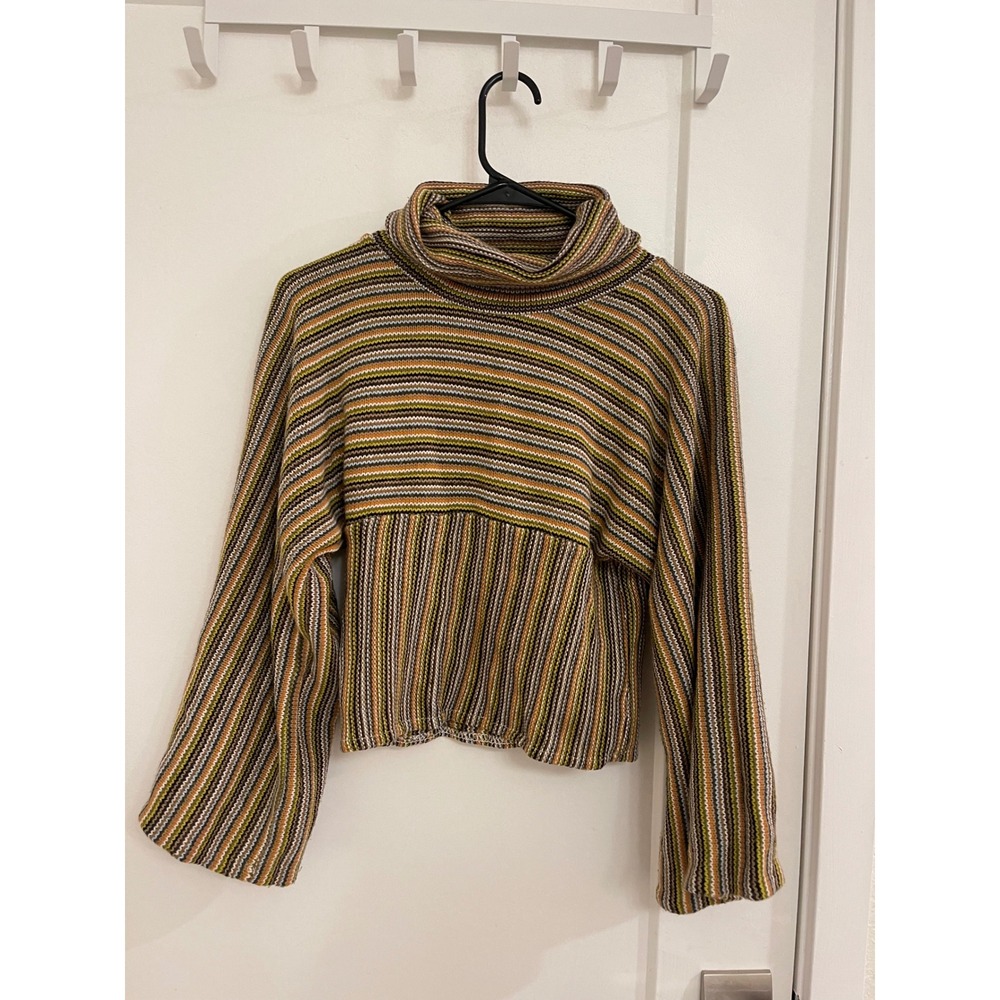 Vintage Y2K Striped Turtleneck Wide Sleeve Retro Euro Italian Wool Blend
